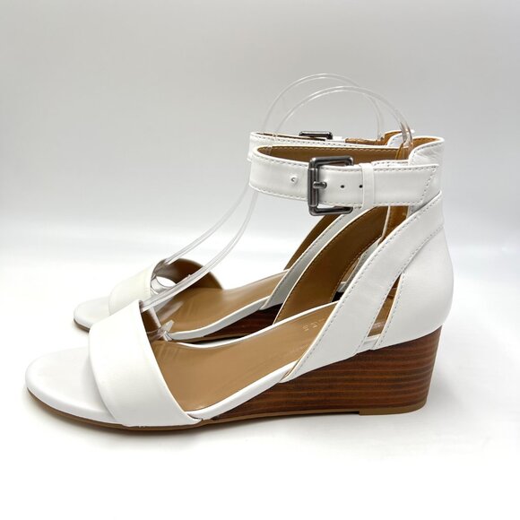 Aerosoles Womens Size 8 Willowbrook White Leather Wedges‎ Sandals Shoes - Picture 6 of 13
